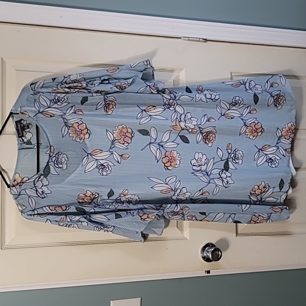 Luxology Blue Floral SS Polyester Dress‎ w/Slip NWOT Condition Women's 12